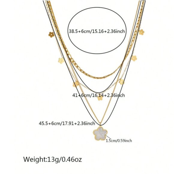 18K Gold Filled Layered Clover Mother of Pearl Necklace Set - Picture 3 of 4